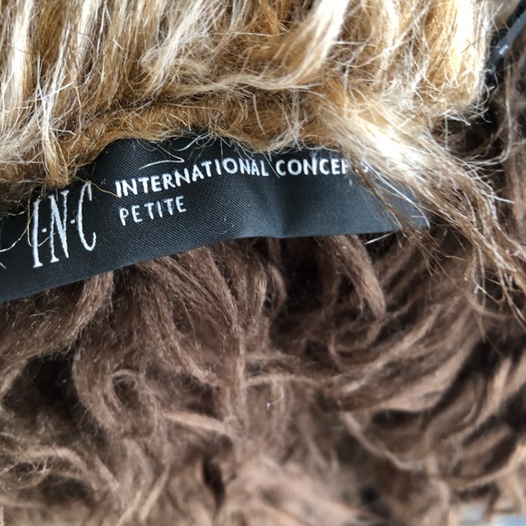 INC Faux Fur Brown Vest Gemstones Petite Small - Picture 3 of 11